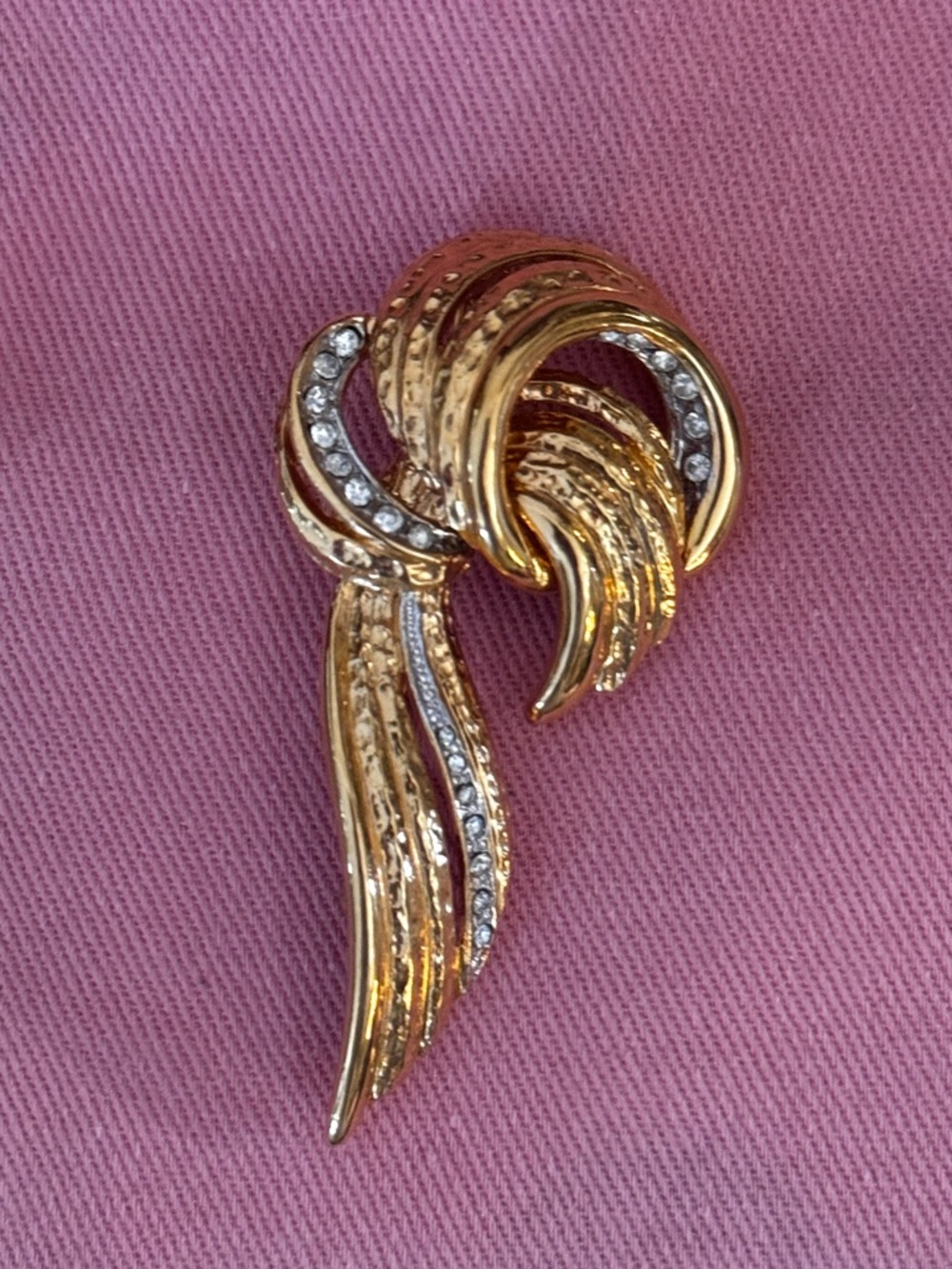Balmain Paris Vintage brooch gold color with rhinestones stamp signed